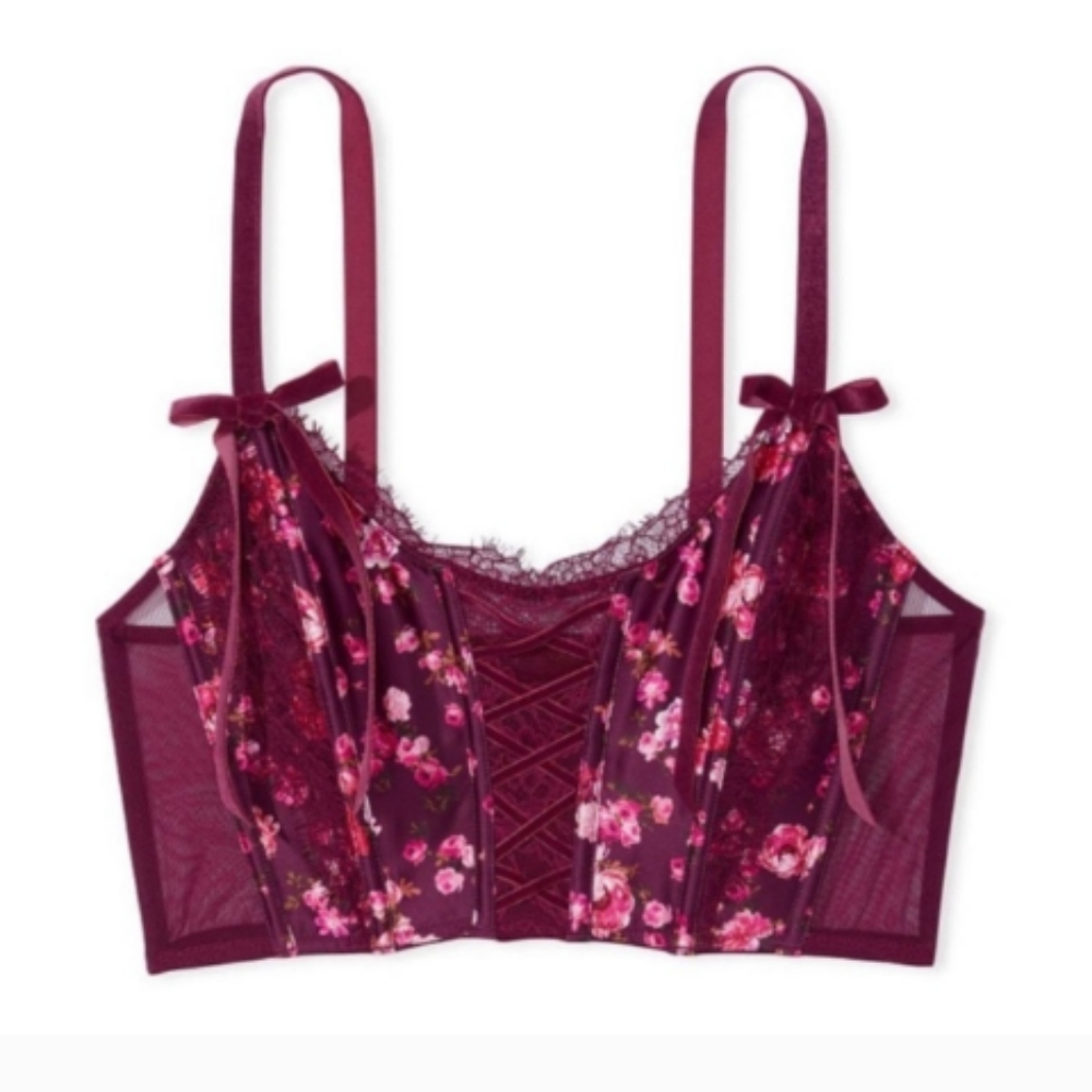 Victoria Secrets Dream Angles Floral Lace-up Corset 15573